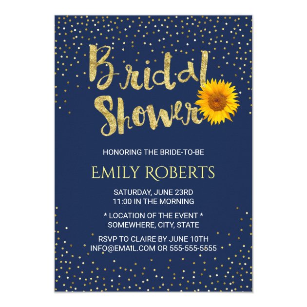 Modern Sunflower Bridal Shower Navy Blue Invitation