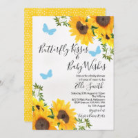 Modern Sunflower Butterfly Baby Shower Invitation