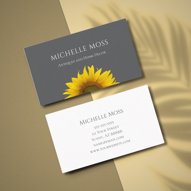 Modern Sunflower Classic Gray Elegant  Business Card (Creator Uploaded)