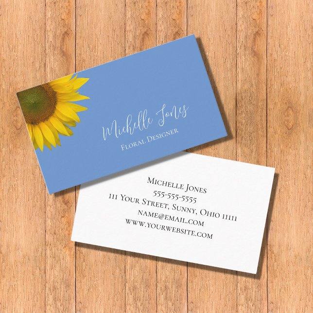 Modern Sunflower Country Blue Botanical  Business Card (Creator Uploaded)