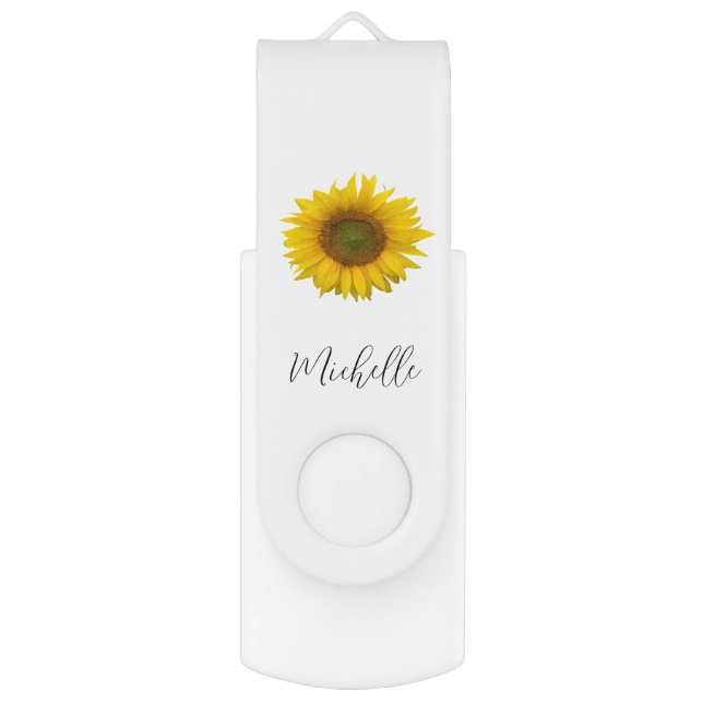 Modern Sunflower Cute Script Typography  Flash Drive (Front Vertical)