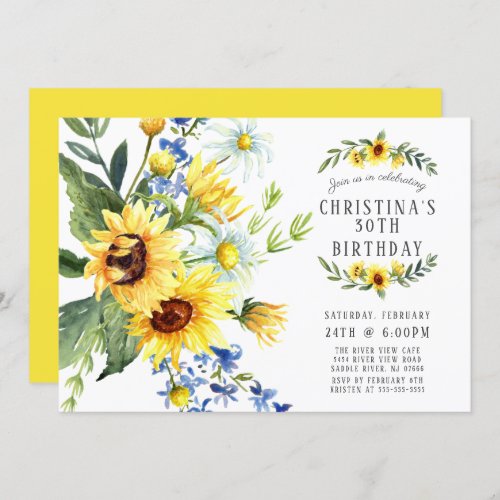 Modern Sunflower Daisy Birthday Party Invitation