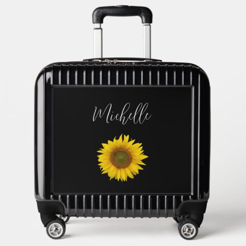 Modern Sunflower Elegant Floral Black White Luggage