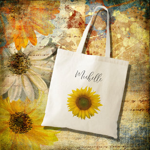 Watercolor sunflower, hand painted yellow flower | Tote Bag