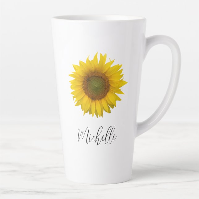 Modern Sunflower Elegant Script Typography  Latte Mug (Right)