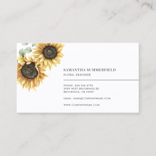 Modern Sunflower Eucalyptus Florist Custom Business Card