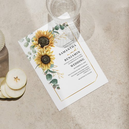 Modern Sunflower Eucalyptus Greenery Wedding Invitation