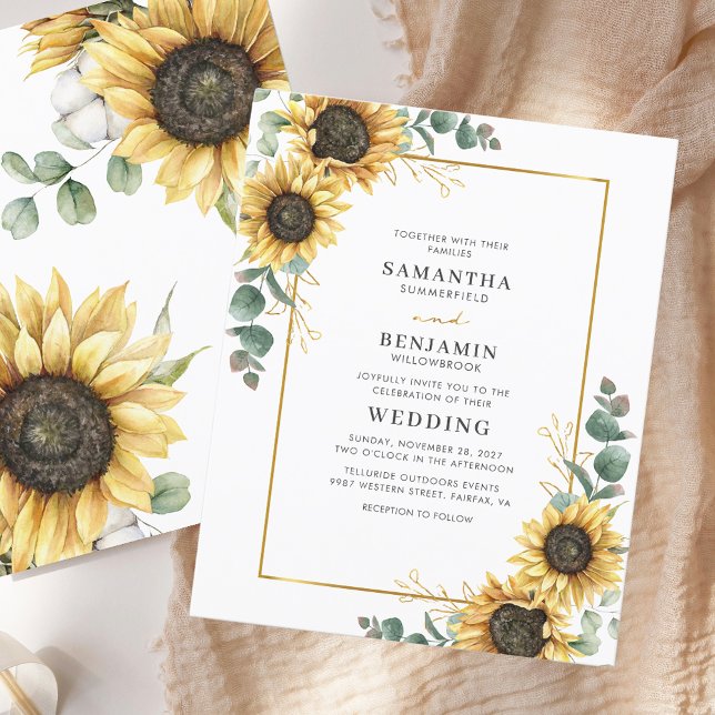 Modern Sunflower Eucalyptus Wedding Invitation (Floral Modern Sunflower Eucalyptus Wedding Invitation)
