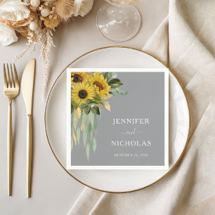 Modern Sunflower Eucalyptus Wedding Napkins
