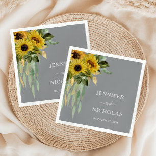 Modern Sunflower Eucalyptus Wedding Napkins