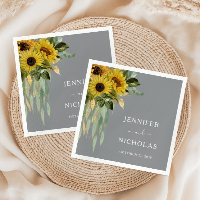 Modern Sunflower Eucalyptus Wedding Napkins (Modern Sunflower Eucalyptus Wedding Napkins)