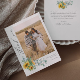 Modern Sunflower Eucalyptus Wedding Photo  Thank You Card
