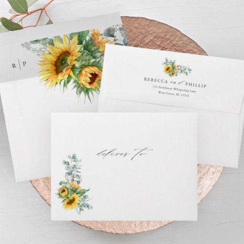 Modern Sunflower Eucalyptus Wedding Return Address Envelope