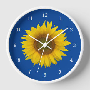 Modern Sunflower Floral Blue  Clock