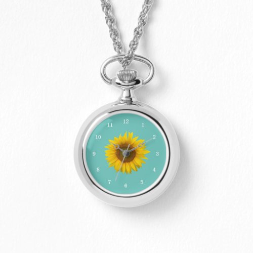 Modern Sunflower Floral Botanical Trendy Teal Watch