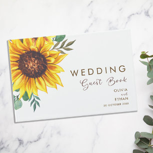 Modern Sunflower Floral Botanical Wedding Guest Book
