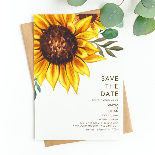 Modern Sunflower Floral Botanical Wedding Save The Date (Creator Uploaded)