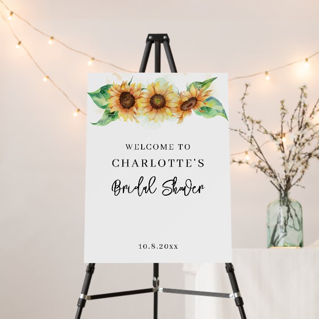 Modern Sunflower Floral Bridal Shower Welcome Foam Board (In Situ (Stand))