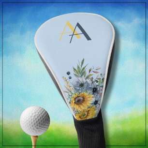 Modern Sunflower Floral Custom Monogram  Golf Head Cover