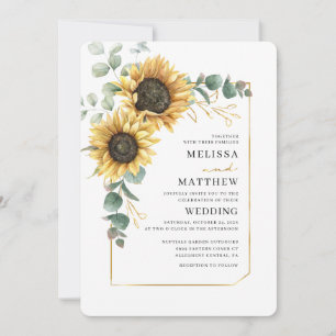 Modern Sunflower Floral Eucalyptus Wedding Invitation