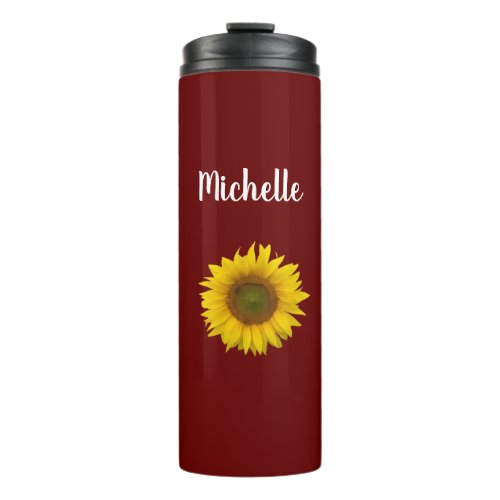 Modern Sunflower Floral Personalized Red Thermal Tumbler