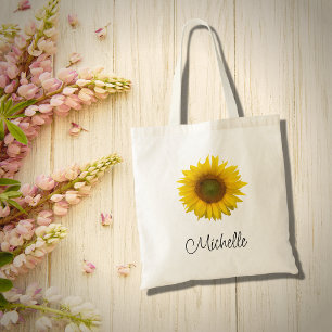 Modern Sunflower Floral Rustic Tote Bag