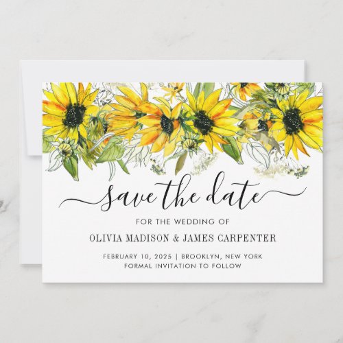 Modern Sunflower Floral Watercolor Fall Wedding Save The Date