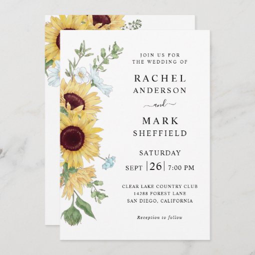 Modern Sunflower Floral Wedding Invitation | Zazzle