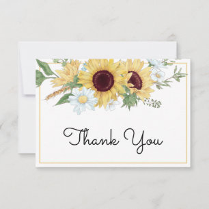 Modern Sunflower Floral Wedding Thank You Card