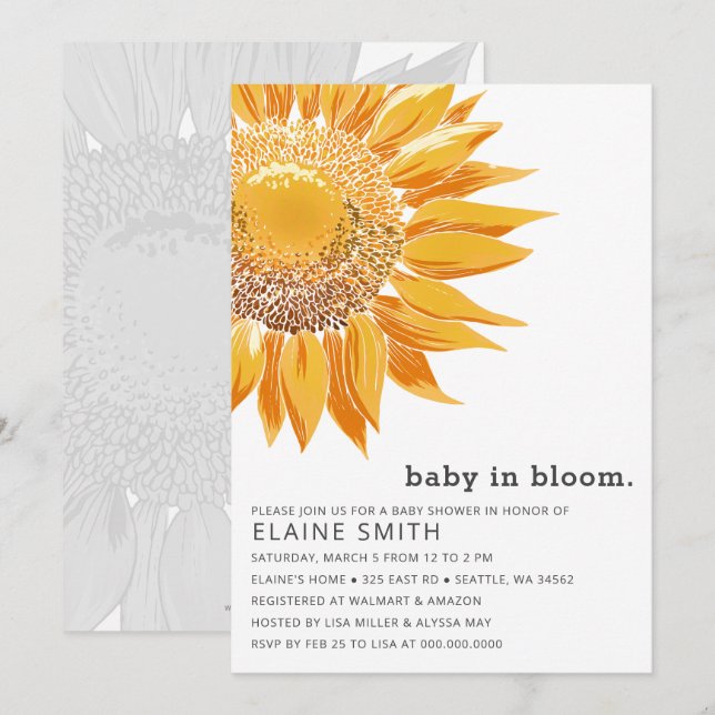 Modern Sunflower Gender Neutral Baby Shower Invitation (Front/Back)