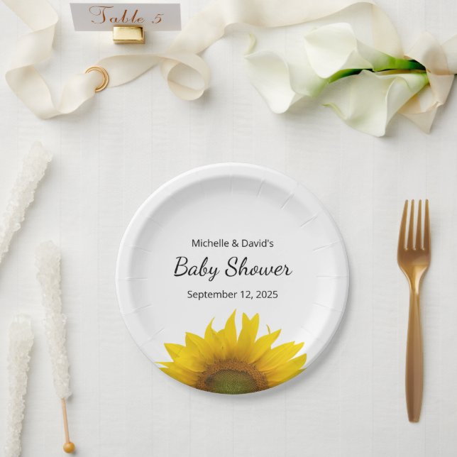 Modern Sunflower Gender Neutral Baby Shower Paper Plates (Wedding)