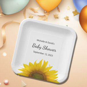 Modern Sunflower Gender Neutral Baby Shower Paper Plates