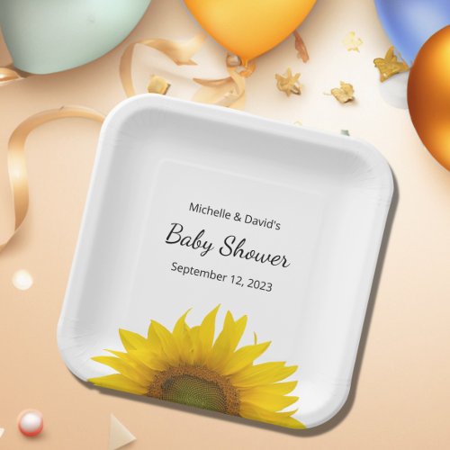 Modern Sunflower Gender Neutral Baby Shower Paper Plates