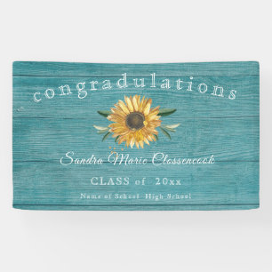 Modern Sunflower graduation Rustic Wood Banner