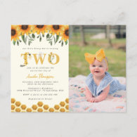 Modern Sunflower Honeycomb Second Bee-day Photo Invitation Postcard
