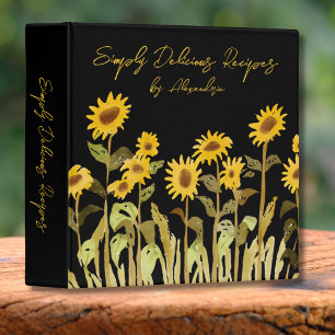 Modern Sunflower Monogram Recipe 3 Ring Binder