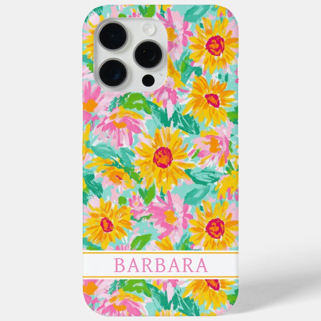 Modern Sunflower Painting Monogrammed Case-Mate iPhone Case (Back)