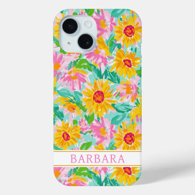 Modern Sunflower Painting Monogrammed Case-Mate iPhone Case (Back)