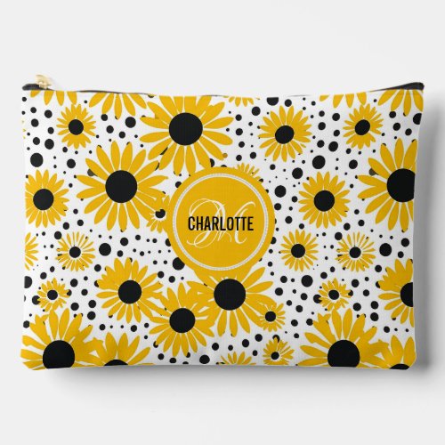 Modern sunflower pattern monogram name accessory pouch