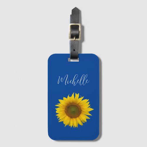 Modern Sunflower Personalized Elegant Blue  Luggage Tag