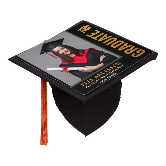 Modern Sunflower Photo  Graduation Graduation Cap  (Angled)