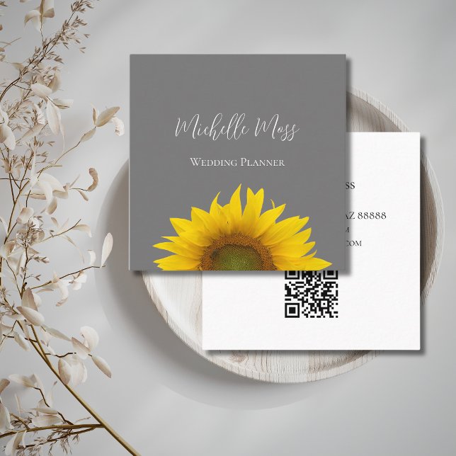 Modern Sunflower QR code Elegant Gray    Square Business Card (Creator Uploaded)
