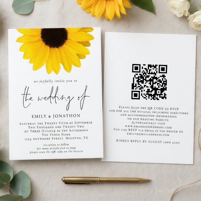 Modern Sunflower QR Code Wedding Invitation (Creator Uploaded)
