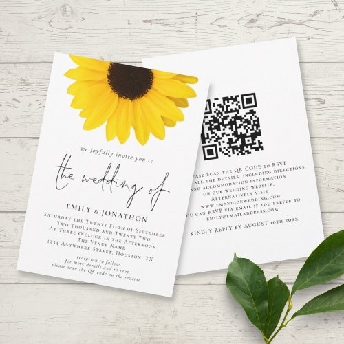 Modern Sunflower QR Code Wedding Invitation