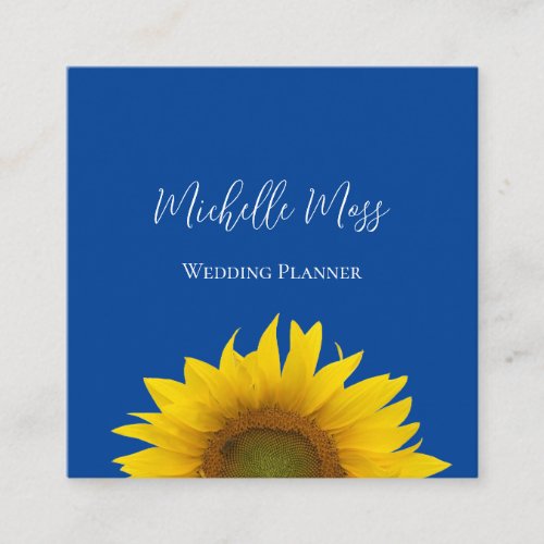 Modern Sunflower QR code Wedding Planner Blue Square Business Card