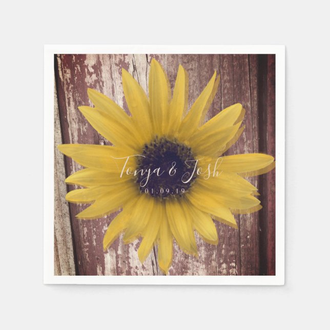 Modern Sunflower Realistic Photo Farmhouse Rustic Napkins (Front)