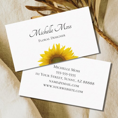 Modern Sunflower Rustic Floral Business Card