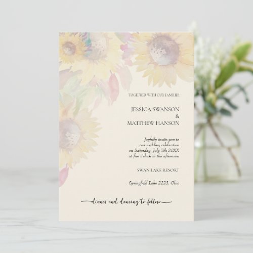 Modern Sunflower Rustic Pastel Watercolor Art Invitation