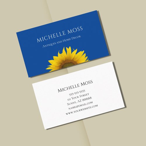 Modern Sunflower Simple Country Blue Business Card