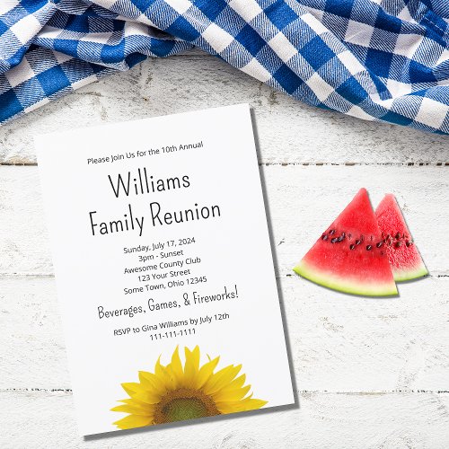Modern Sunflower Simple Family Reunion Bbq Invitation